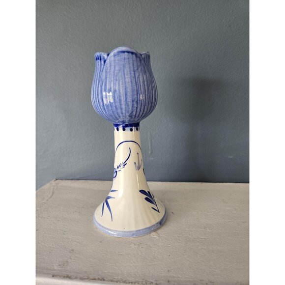 Delft Blue Tulip Candleholder Vintage Floral Dutch Blue & White Porcelain China - Picture 4 of 10